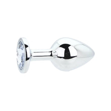Load image into Gallery viewer, toosh-silver-metal-butt-plug-medium-clear-stone