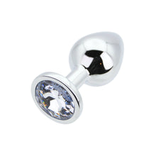 Load image into Gallery viewer, toosh-silver-metal-butt-plug-medium-clear-stone