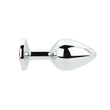 Load image into Gallery viewer, toosh-silver-metal-butt-plug-medium-red-stone