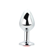 Load image into Gallery viewer, toosh-silver-metal-butt-plug-medium-red-stone