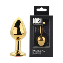 Load image into Gallery viewer, toosh-gold-metal-butt-plug-medium-red-stone