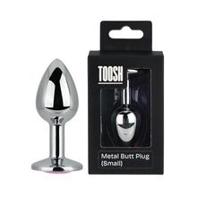 Load image into Gallery viewer, toosh-silver-metal-butt-plug-small-pink-stone