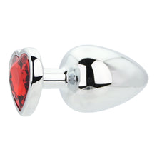 Load image into Gallery viewer, toosh-heart-shaped-silver-butt-plug-with-red-stone-large