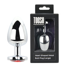 Load image into Gallery viewer, toosh-heart-shaped-silver-butt-plug-with-red-stone-large