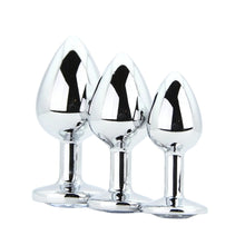 Load image into Gallery viewer, toosh-metal-butt-plug-silver-set-of-3-clear-stone