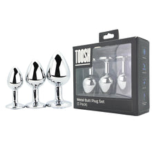 Load image into Gallery viewer, toosh-metal-butt-plug-silver-set-of-3-clear-stone