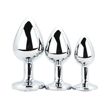 Load image into Gallery viewer, toosh-metal-butt-plug-silver-set-of-3-clear-stone