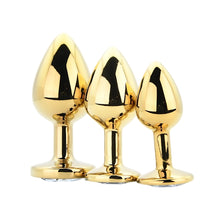 Load image into Gallery viewer, toosh-metal-butt-plug-gold-set-of-3-clear-stone