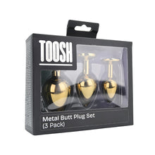 Load image into Gallery viewer, toosh-metal-butt-plug-gold-set-of-3-clear-stone