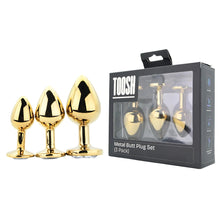 Load image into Gallery viewer, toosh-metal-butt-plug-gold-set-of-3-clear-stone