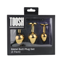 Load image into Gallery viewer, toosh-metal-butt-plug-gold-set-of-3-clear-stone