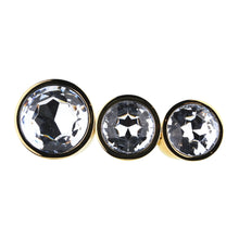 Load image into Gallery viewer, toosh-metal-butt-plug-gold-set-of-3-clear-stone
