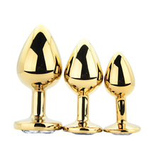 Load image into Gallery viewer, toosh-metal-butt-plug-gold-set-of-3-clear-stone