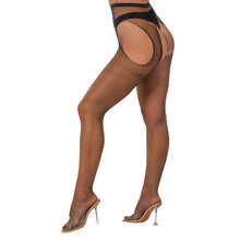 Load image into Gallery viewer, lace-by-lj-rhinestone-fishnet-crotchless-pantyhose-black