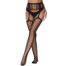 Load image into Gallery viewer, lace-by-lj-lace-up-suspender-tights-black