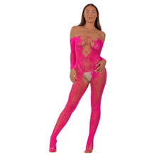 Load image into Gallery viewer, lace-by-lj-lace-up-front-crotchless-bodystocking-fushia