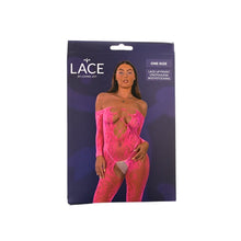 Load image into Gallery viewer, lace-by-lj-lace-up-front-crotchless-bodystocking-fushia