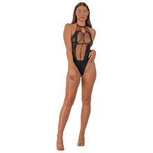 Load image into Gallery viewer, lace-by-lj-strappy-halter-teddy-black