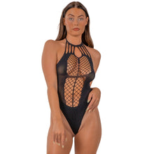 Load image into Gallery viewer, lace-by-lj-strappy-halter-teddy-black