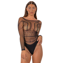 Load image into Gallery viewer, lace-by-lj-seamless-lace-longsleeved-bodysuit-black