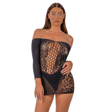 Load image into Gallery viewer, lace-by-lj-one-size-off-the-shoulder-mini-dress-black