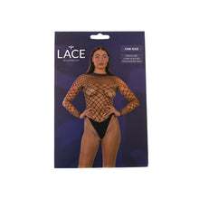 Load image into Gallery viewer, lace-by-lj-fence-net-long-sleeved-thong-bodysuit-black