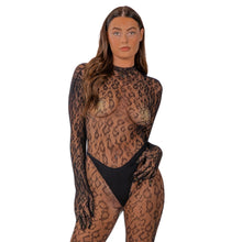 Load image into Gallery viewer, lace-by-lj-open-back-gloved-leopard-print-catsuit-black