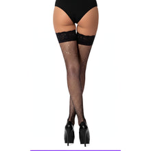 Load image into Gallery viewer, lace-by-lj-fishnet-thigh-high-stockings-with-rhinestones