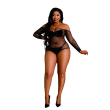 Load image into Gallery viewer, moonlight-black-off-the-shoulder-sparkle-body-plus-size