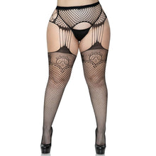 Load image into Gallery viewer, leg-avenue-lace-top-net-suspender-tights-plus-size