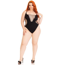Load image into Gallery viewer, leg-avenue-shredded-thong-bodysuit-black-plus-size