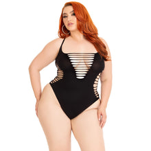 Load image into Gallery viewer, leg-avenue-shredded-thong-bodysuit-black-plus-size