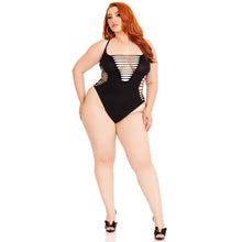 Load image into Gallery viewer, leg-avenue-shredded-thong-bodysuit-black-plus-size