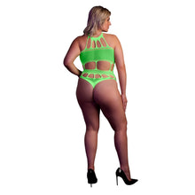 Load image into Gallery viewer, cut-out-thong-bodysuit-neon-green-plus-size
