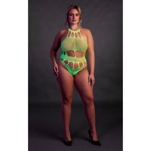 Load image into Gallery viewer, cut-out-thong-bodysuit-neon-green-plus-size