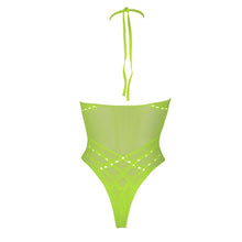 Load image into Gallery viewer, halter-tie-neck-bodysuit-neon-green-plus-size