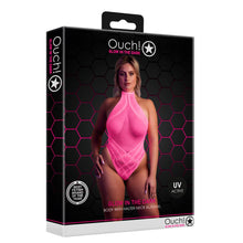 Load image into Gallery viewer, halter-tie-neck-bodysuit-neon-pink-plus-size
