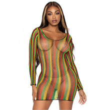 Load image into Gallery viewer, leg-avenue-rasta-net-long-sleeve-mini-dress