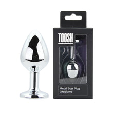 Load image into Gallery viewer, toosh-silver-metal-butt-plug-medium-clear-stone
