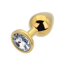 Load image into Gallery viewer, toosh-gold-metal-butt-plug-medium-clear-stone
