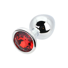Load image into Gallery viewer, toosh-silver-metal-butt-plug-medium-red-stone
