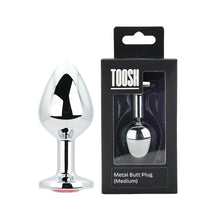 Load image into Gallery viewer, toosh-silver-metal-butt-plug-medium-red-stone
