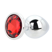 Load image into Gallery viewer, toosh-silver-metal-butt-plug-large-red-stone
