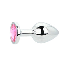 Load image into Gallery viewer, toosh-silver-metal-butt-plug-medium-pink-stone
