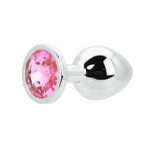 Load image into Gallery viewer, toosh-silver-metal-butt-plug-medium-pink-stone
