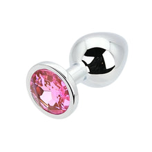 Load image into Gallery viewer, toosh-silver-metal-butt-plug-medium-pink-stone
