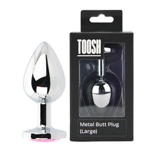 Load image into Gallery viewer, toosh-silver-metal-butt-plug-large-pink-stone
