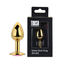 Load image into Gallery viewer, toosh-gold-metal-butt-plug-small-pink-stone
