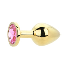 Load image into Gallery viewer, toosh-gold-metal-butt-plug-medium-pink-stone

