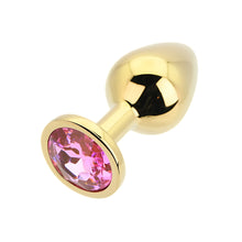 Load image into Gallery viewer, toosh-gold-metal-butt-plug-medium-pink-stone
